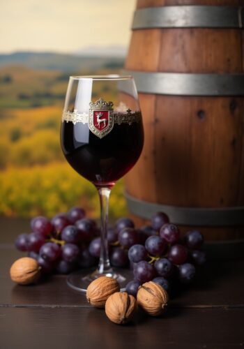 bicchiere di vino con stemma inciso