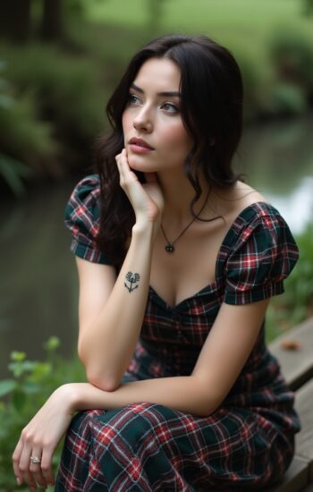 cardo stilizzato su una ragazza mora scozzese