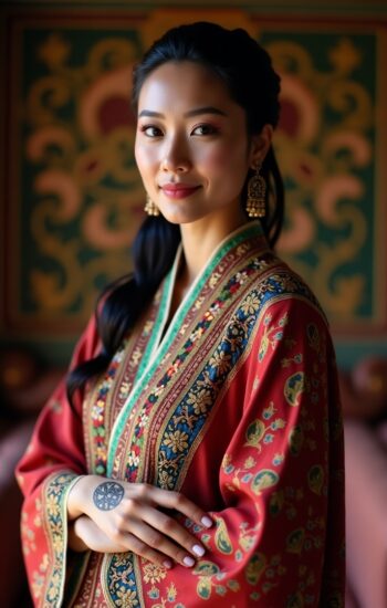 simbolo mongolo su ragazza mongola in palazzo
