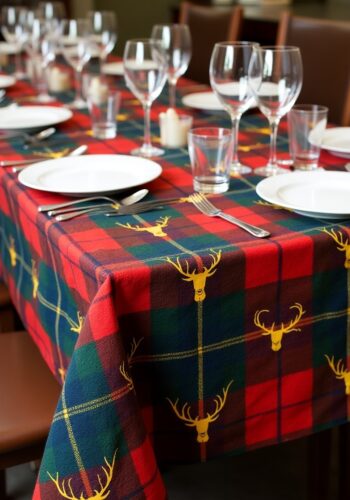 tovaglia con tartan e testa di cervo